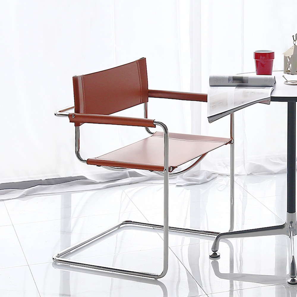 영가구-아타르 암체어 캔틸레버 가죽 철제 카페 인테리어 디자인 팔걸이 의자