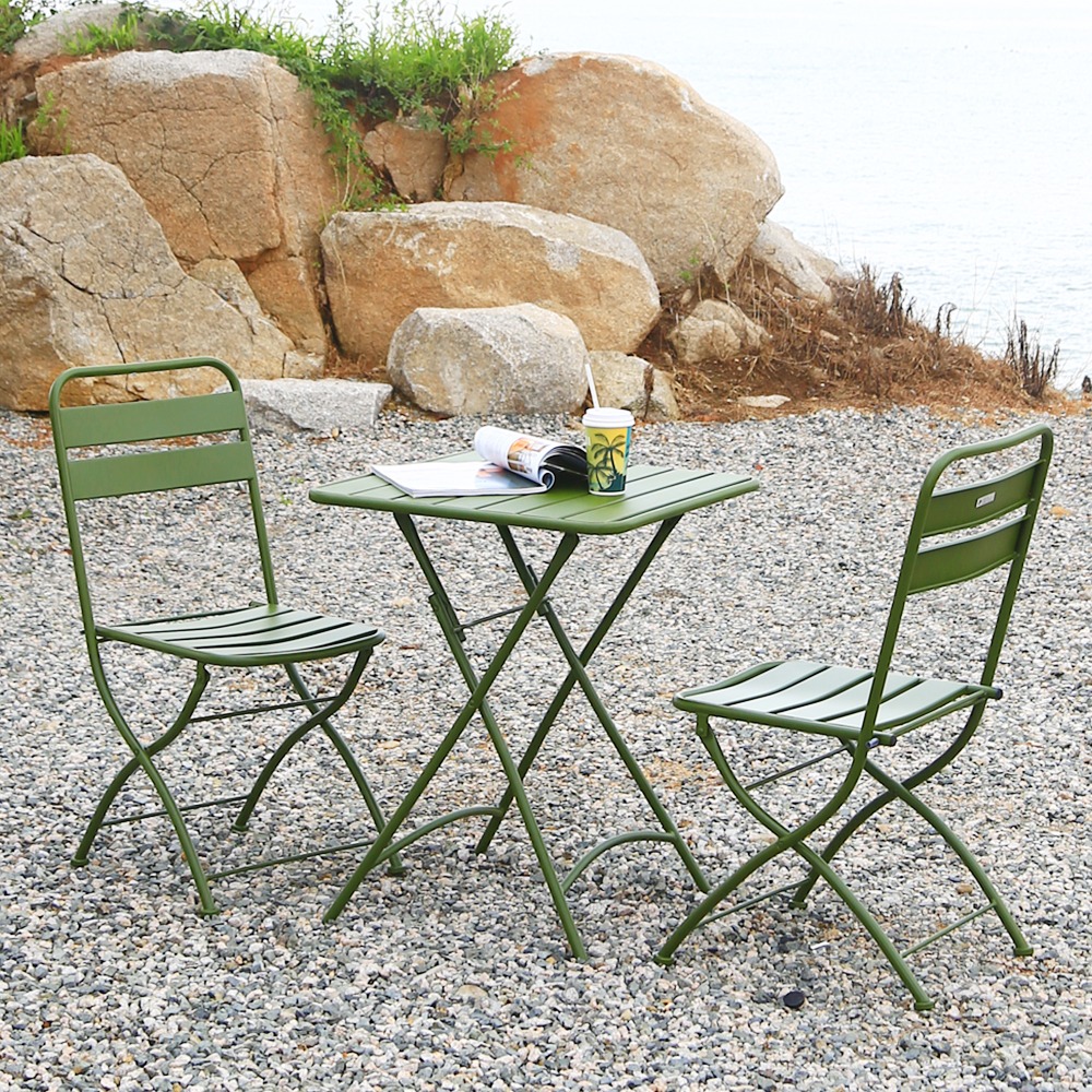 영가구바젤 야외 카페 테라스 2인용 철제 접이식 정사각 테이블 의자 세트
