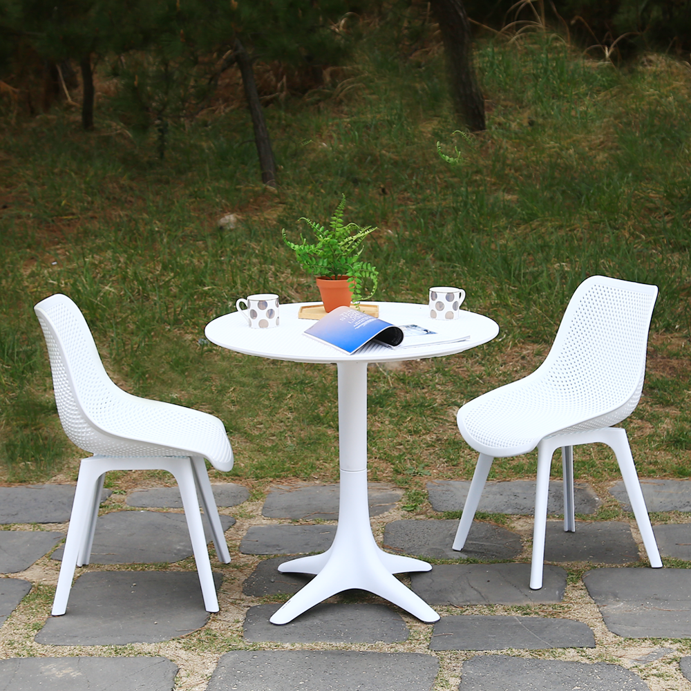 영가구카프리 화이트 플라스틱 카페 테라스 2인용 야외 원형 테이블 세트